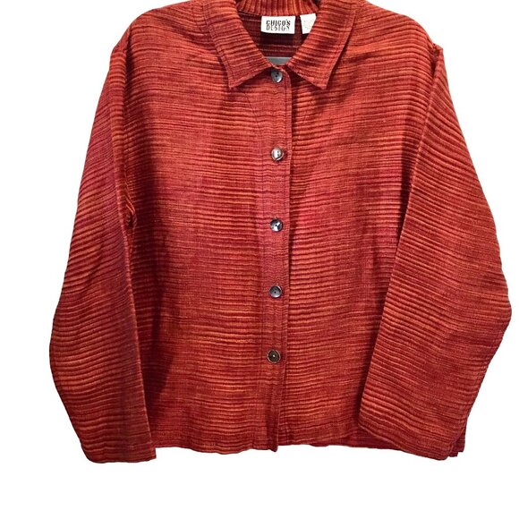 Chico's Design Women's Woven Linen Burnt Orange Button-up Shirt Size L Lagenlook - Picture 2 of 11